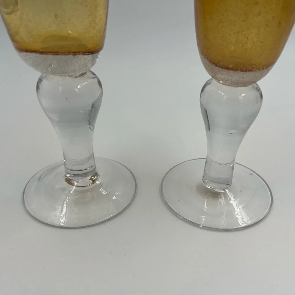 Artland Iris Amber Bubble Glass Fluted Champagne Glasses 8.5
